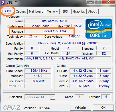 CPU-Z software sample diagnostic