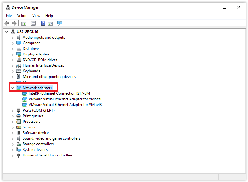 find network adapters in device manager