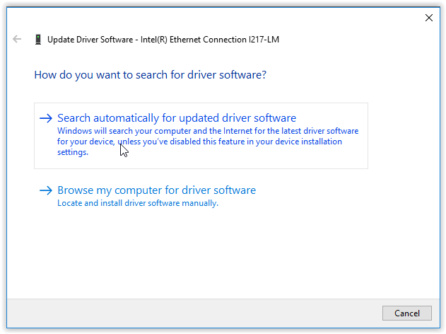 update driver software ethernet connection
