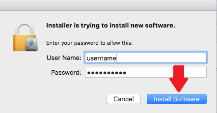 enter username and password to install software