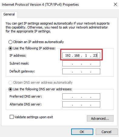 TCP/IPv4 properties