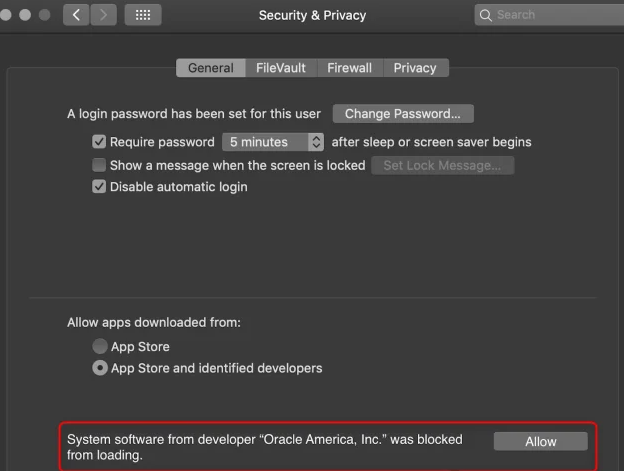 “System Software from developer ‘Oracle America, Inc.’ was blocked from Loading”