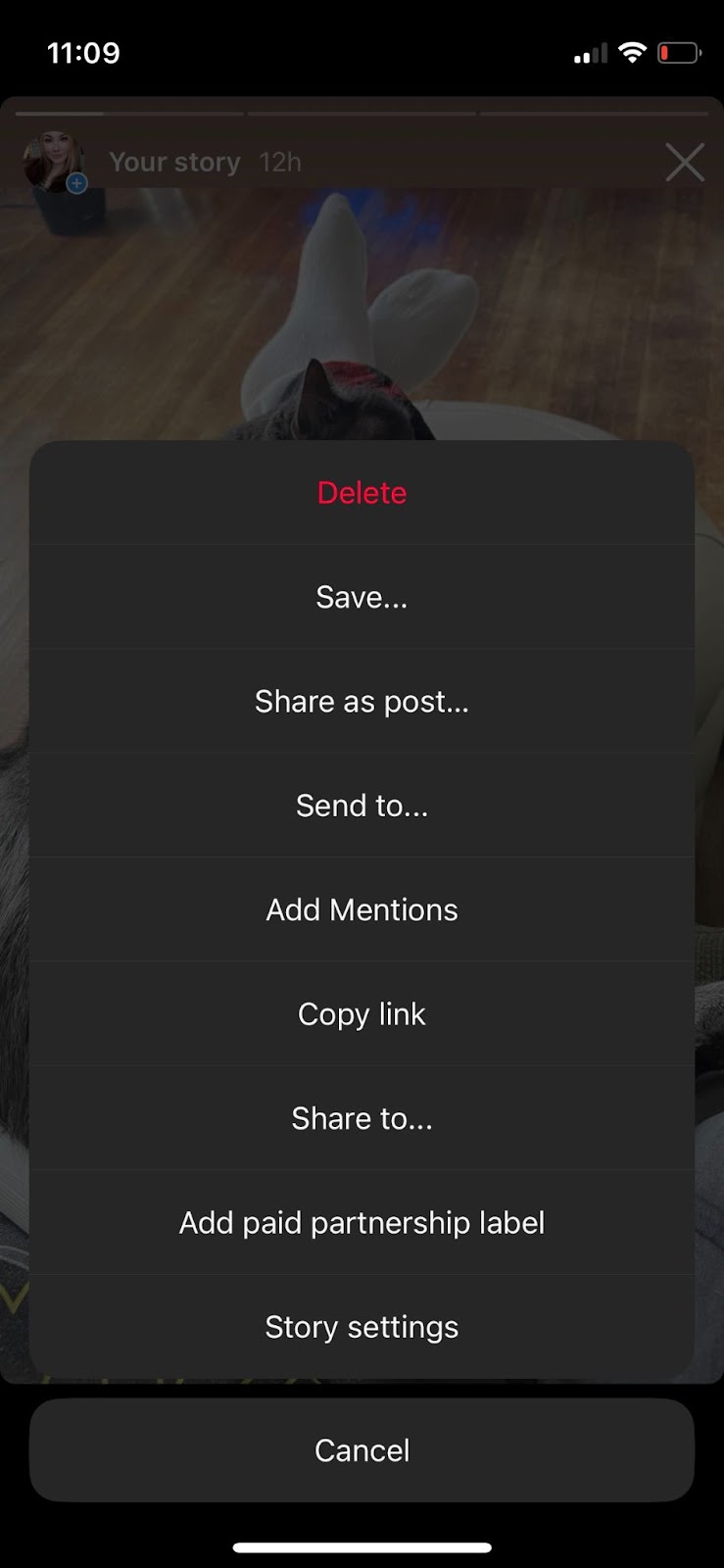 tap the delete menu