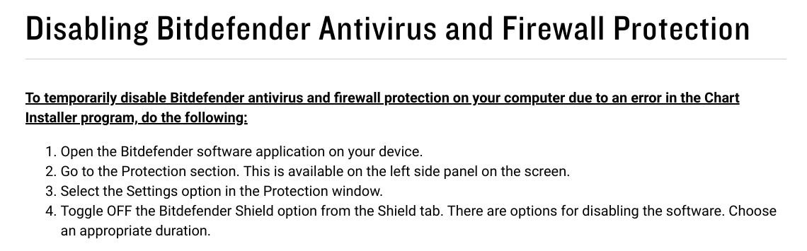 steps to disable Bitdefender antivirus and firewall protection