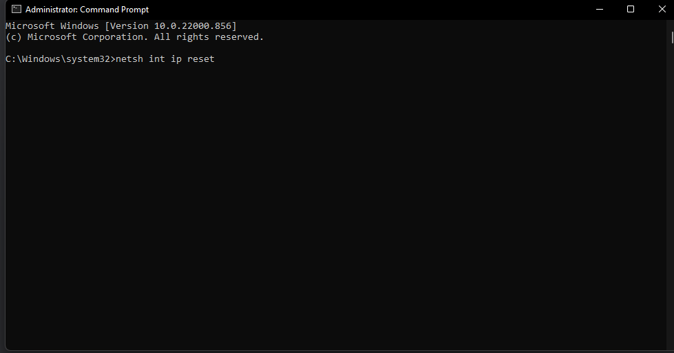 command prompt to reset TCP/IP