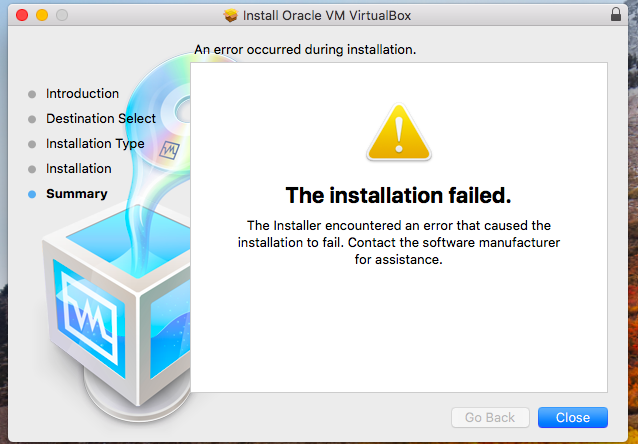 failed installation of VirtualBox causing "kernel driver not installed" error