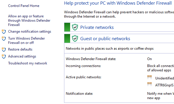 turn off windows defender firewall