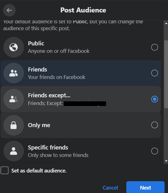 post audience setting on facebook messenger