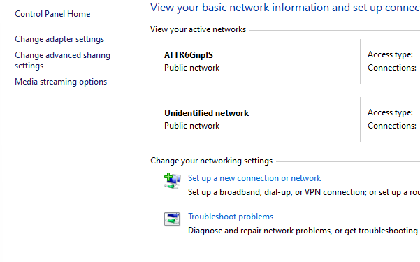 network and sharing center - change adapter setting
