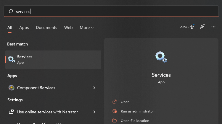 Open the services app
