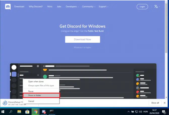 Show Discord installer in folder