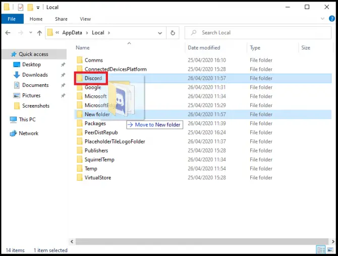 Move the Discord folder to another location