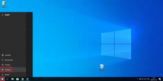 Opening Settings in Windows 10