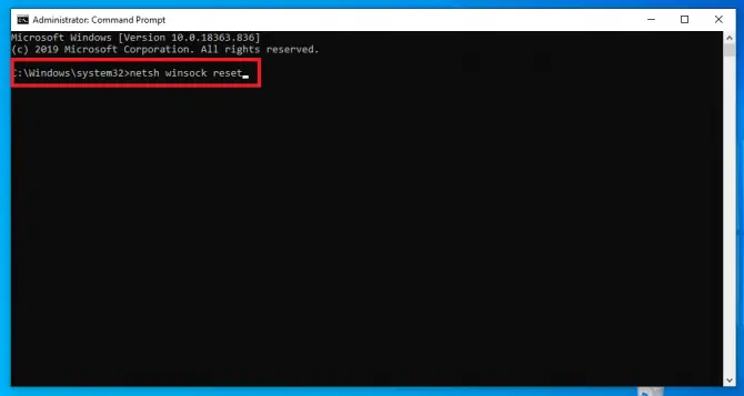 Winsock reset command in Command Prompt