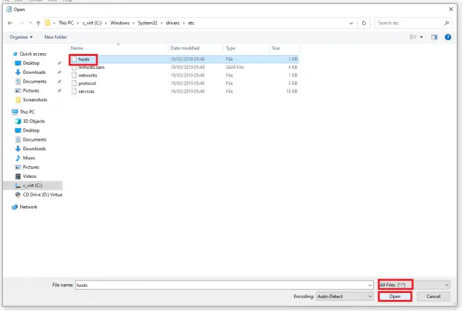 Windows hosts file in folder