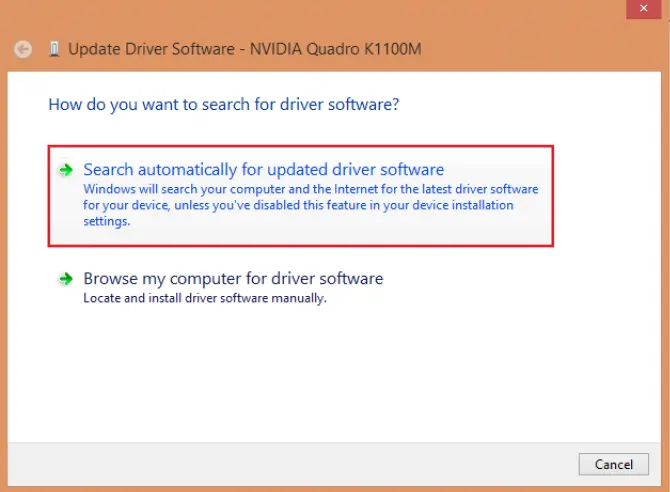 search automatically for updated driver