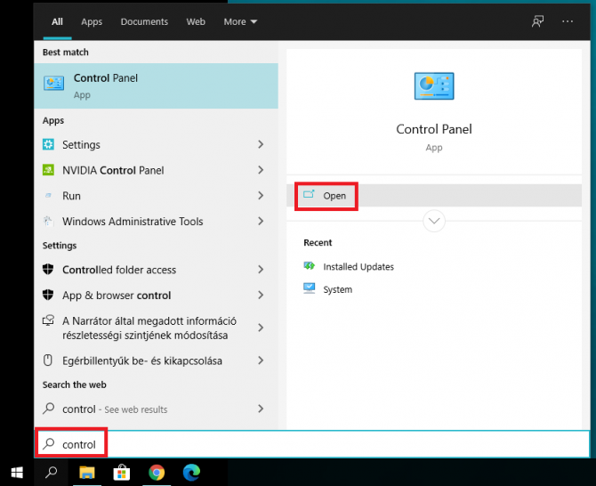 opening control panel