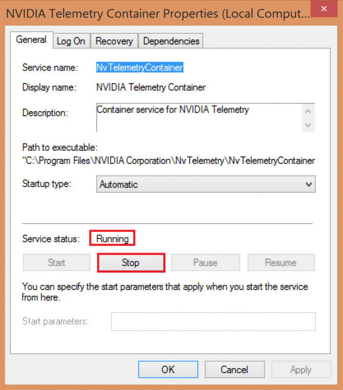 stopping telemetry container's running