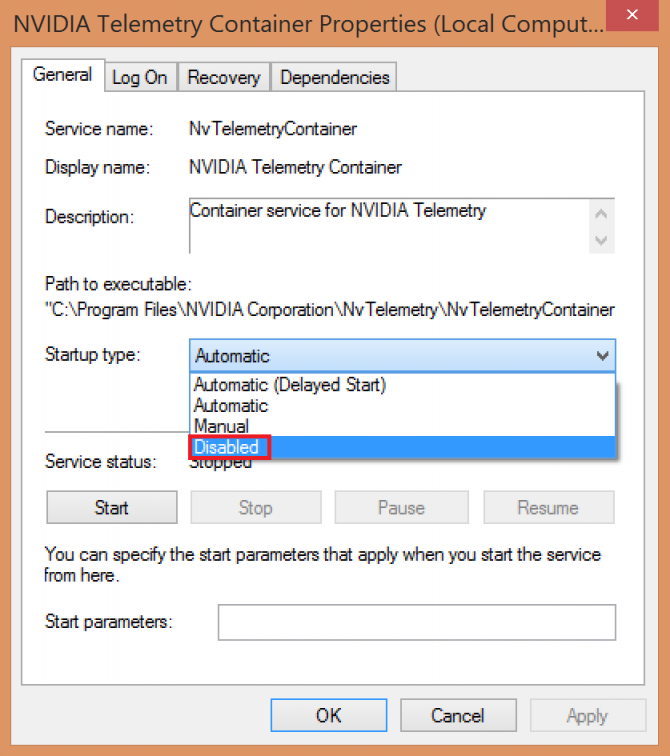 disabling startup of Telemetry container