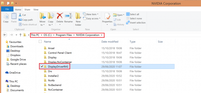 selecting DisplayDriverRAS folder from LocalSy