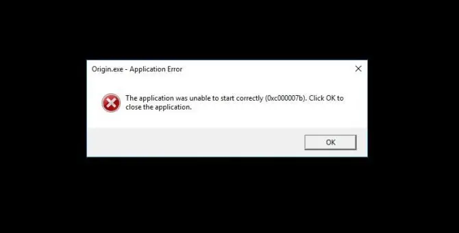 "application was unable to start correctly" error message