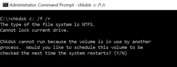 CHKDSK /f /r command to check and fix hard drive issues