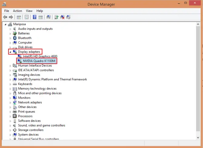 choosing graphics card under display adapters