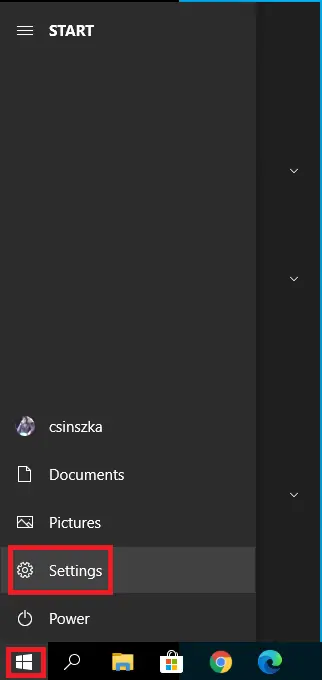 opening Windows 10 settings