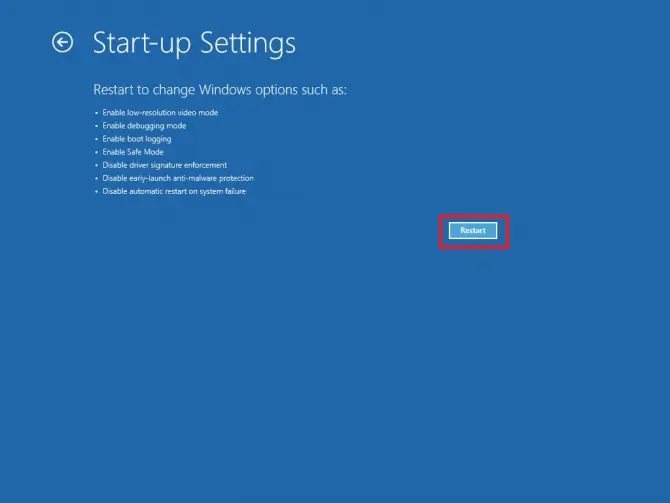 restarting computer from start-up settings