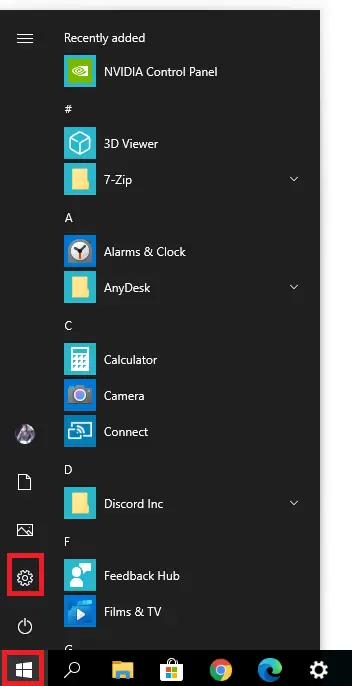 Opening Windows 10 settings