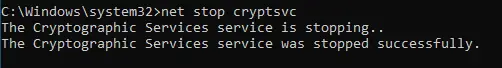 Cryptsvc stopped successfully