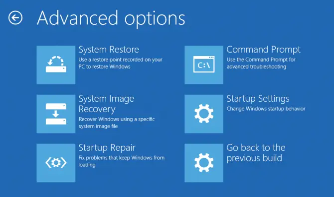 Advanced Startup Options Screen Windows 10