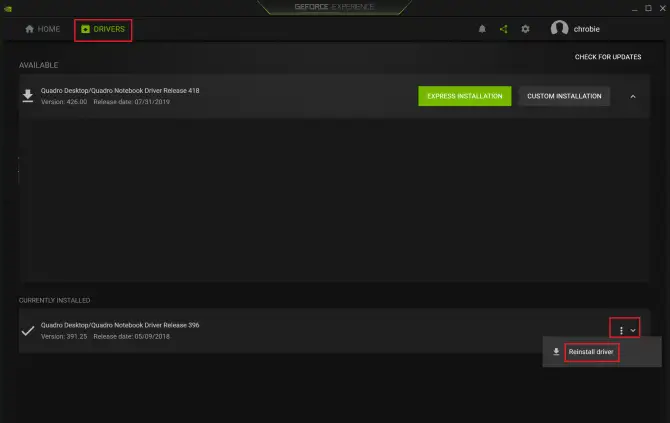 Updating driver from GEForce Experience