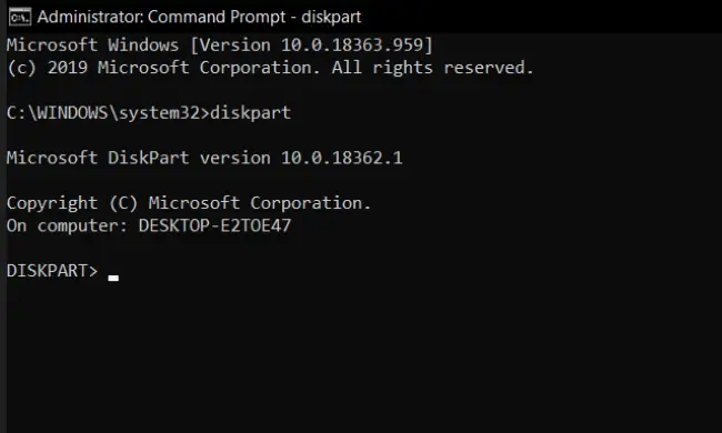 Diskpart in Command prompt
