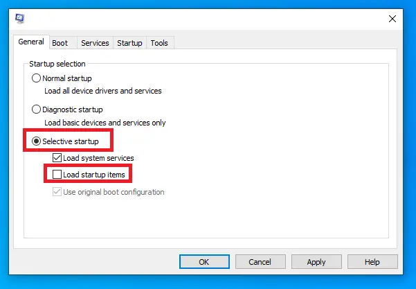 selective startup setting