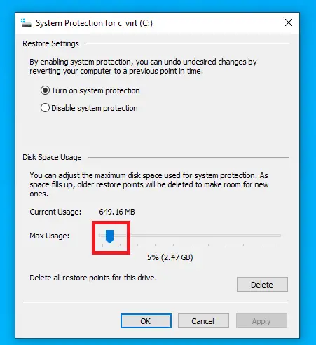 changing backup size with slider