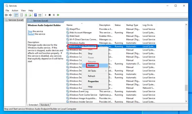 restarting audio endpoint builder