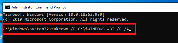 takeown command in command prompt