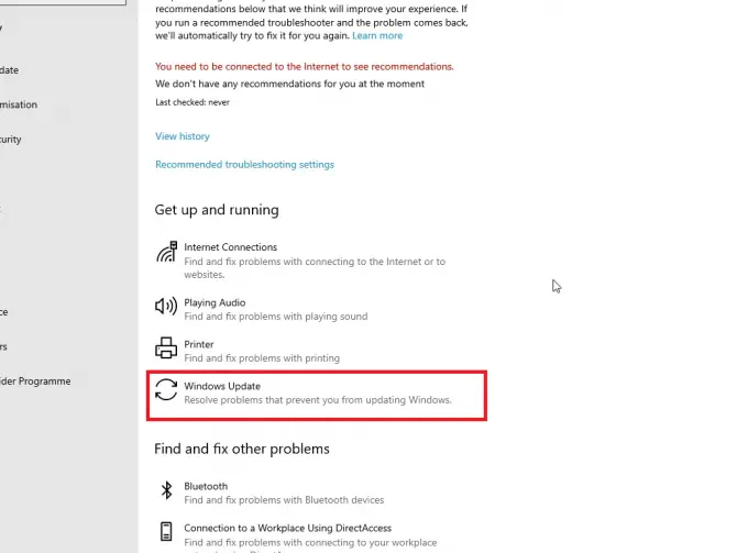 autar o troubleshooter da actualização do Windows