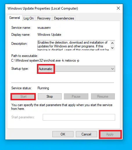 restarting Windows update service