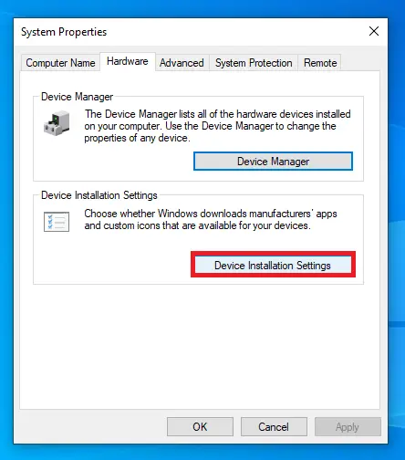 opening device installation settings