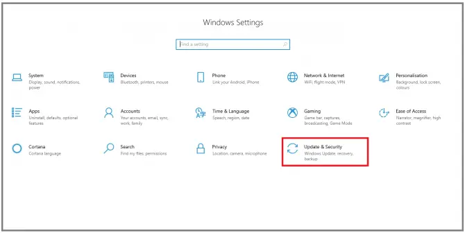 abrir configurações de segurança de actualização