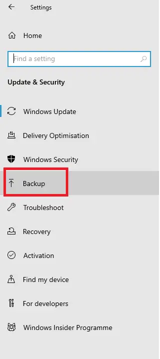 opening backup settings