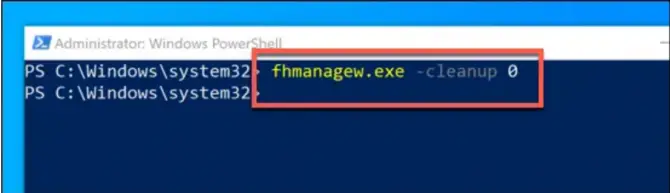 fhmanagew.exe command in powershell
