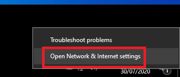 opening network and internet settings
