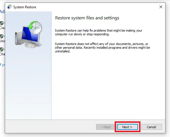 choosing restore point