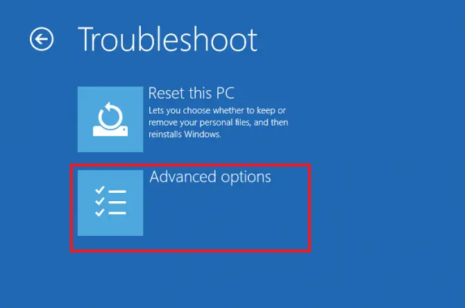 Windows RE troubleshooting advanced options