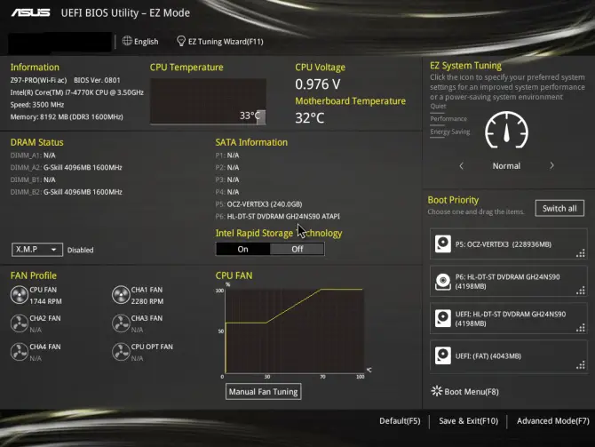 An ASUS BIOS Main Screen