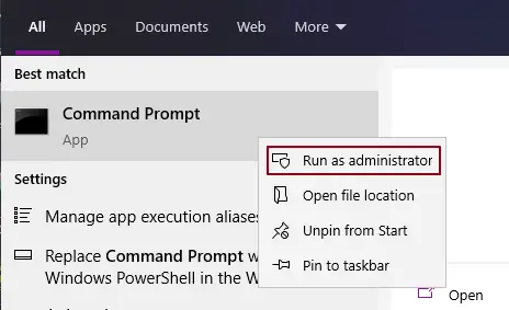 Command Prompt - Run As Administrator.