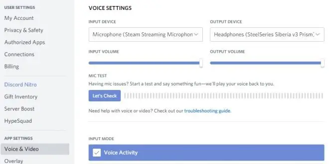 Discord voice settings